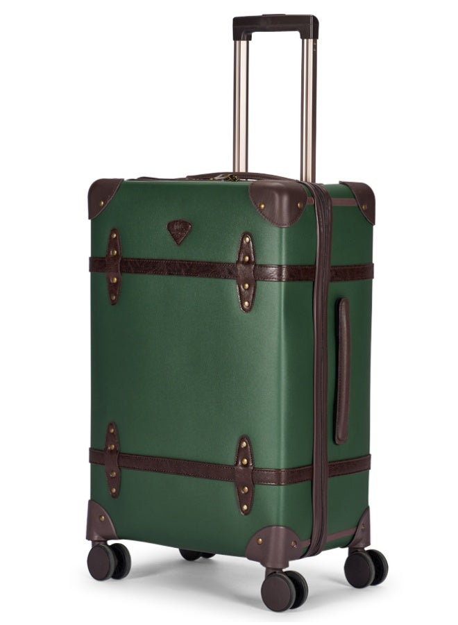 LIMRA Travel Bags Classic Leather Luggage 4 Pcs Set Green/Dark Brown 28''-24''-20'''-14'''Inches - Image 5